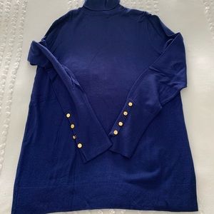 Susan Graver Royal Blue Turtleneck Sweater Top With Gold Button Details